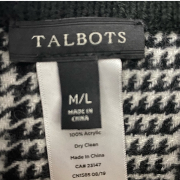 Talbot's Houndstooth Checkered Cowl Neck Turtleneck Fringe Poncho Cape Shawl M/L - Picture 7 of 8